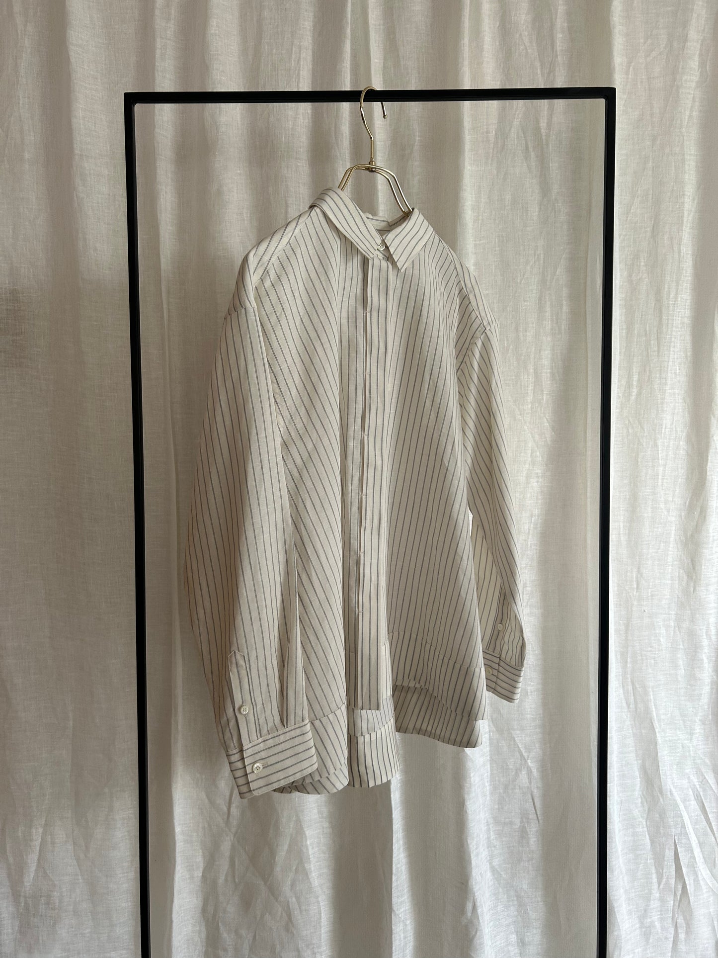 25ss ストライプバックフレアーシャツ コットンリネン