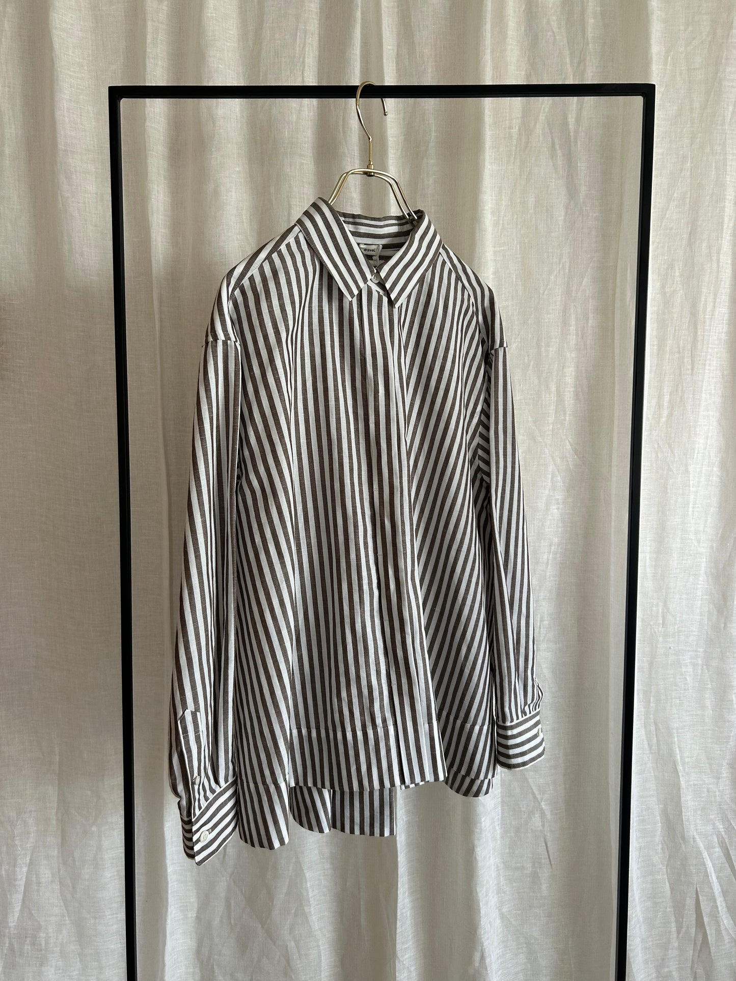 25ss ストライプバックフレアーシャツ コットンリネン