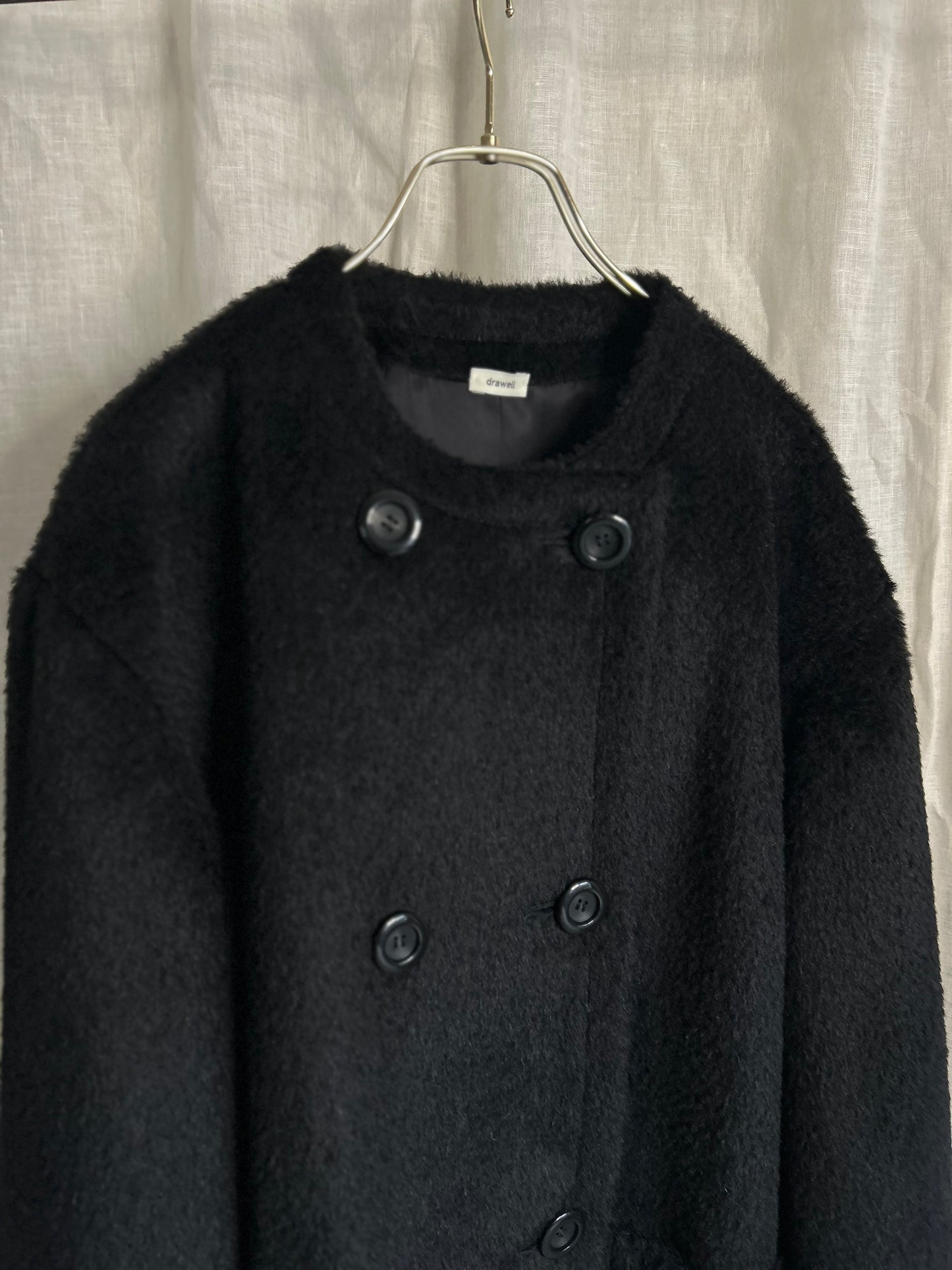 2025AWアルパカシャギーノーカラーAラインコート