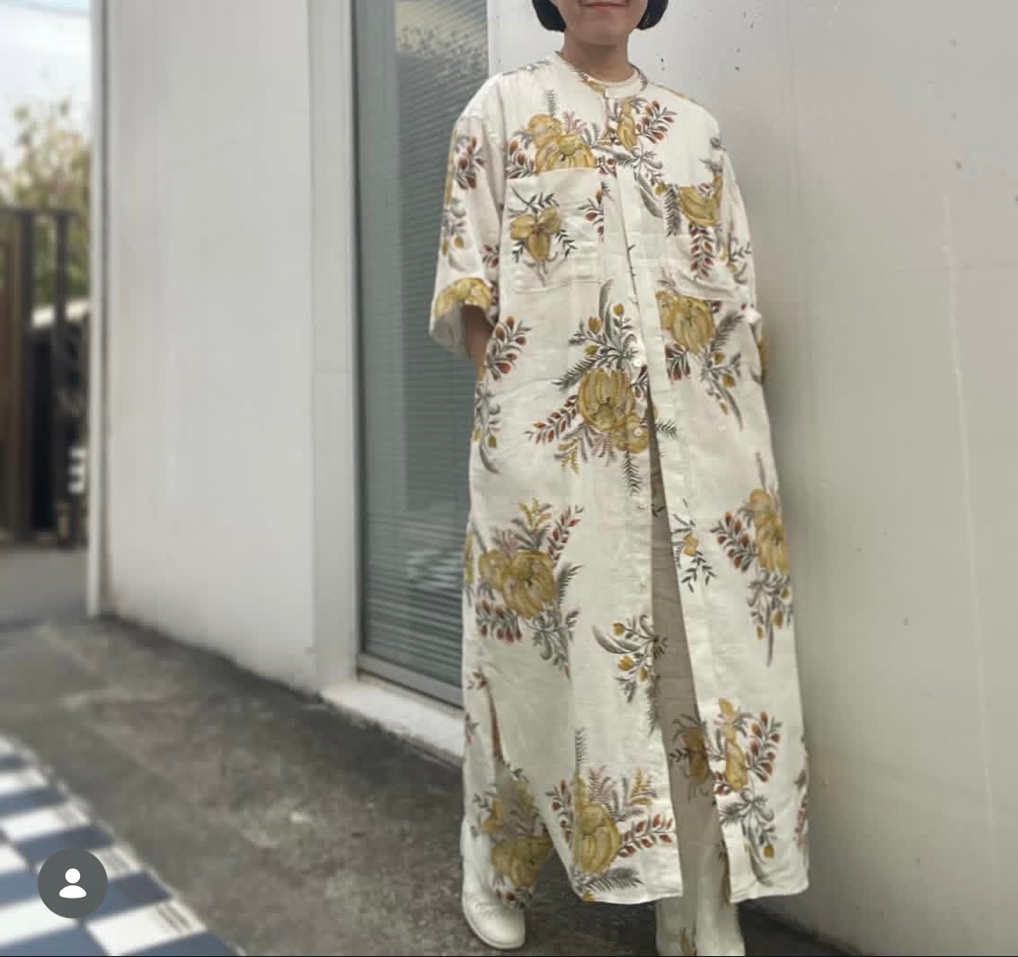 リネンプリントWポケットシャツワンピース