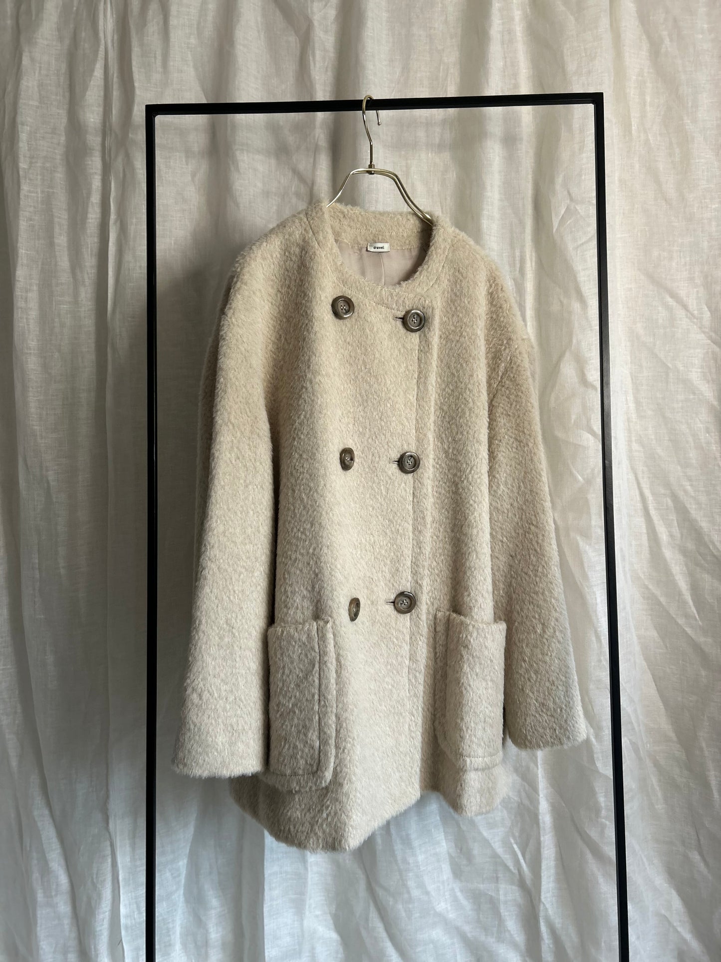 2025AWアルパカシャギーノーカラーAラインコート