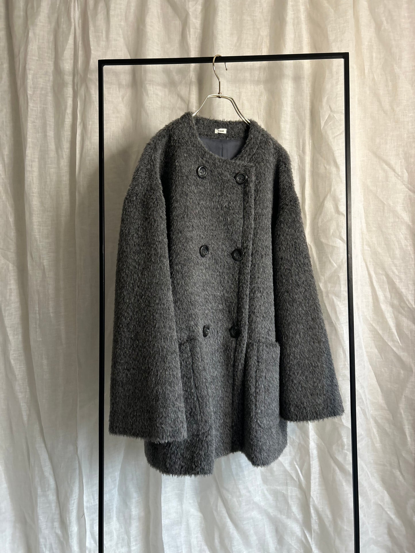 2025AWアルパカシャギーノーカラーAラインコート