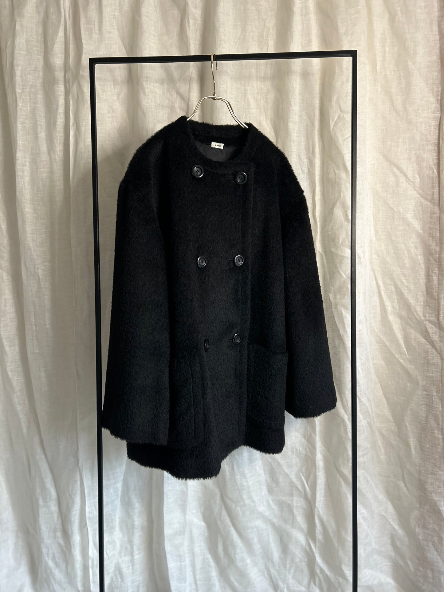 2025AWアルパカシャギーノーカラーAラインコート