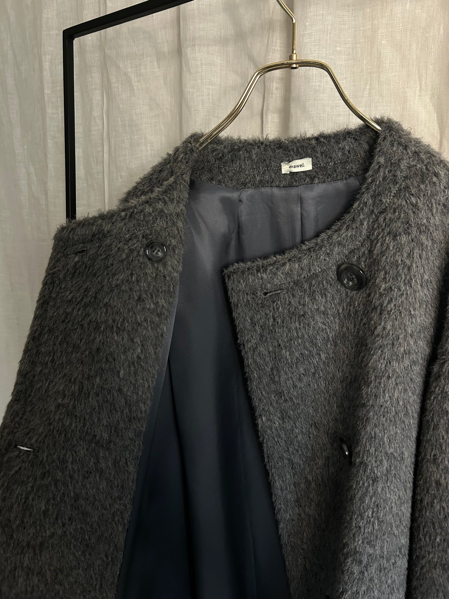 2025AWアルパカシャギーノーカラーAラインコート